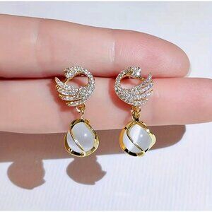 Gold Crystal Swan Drop Earrings